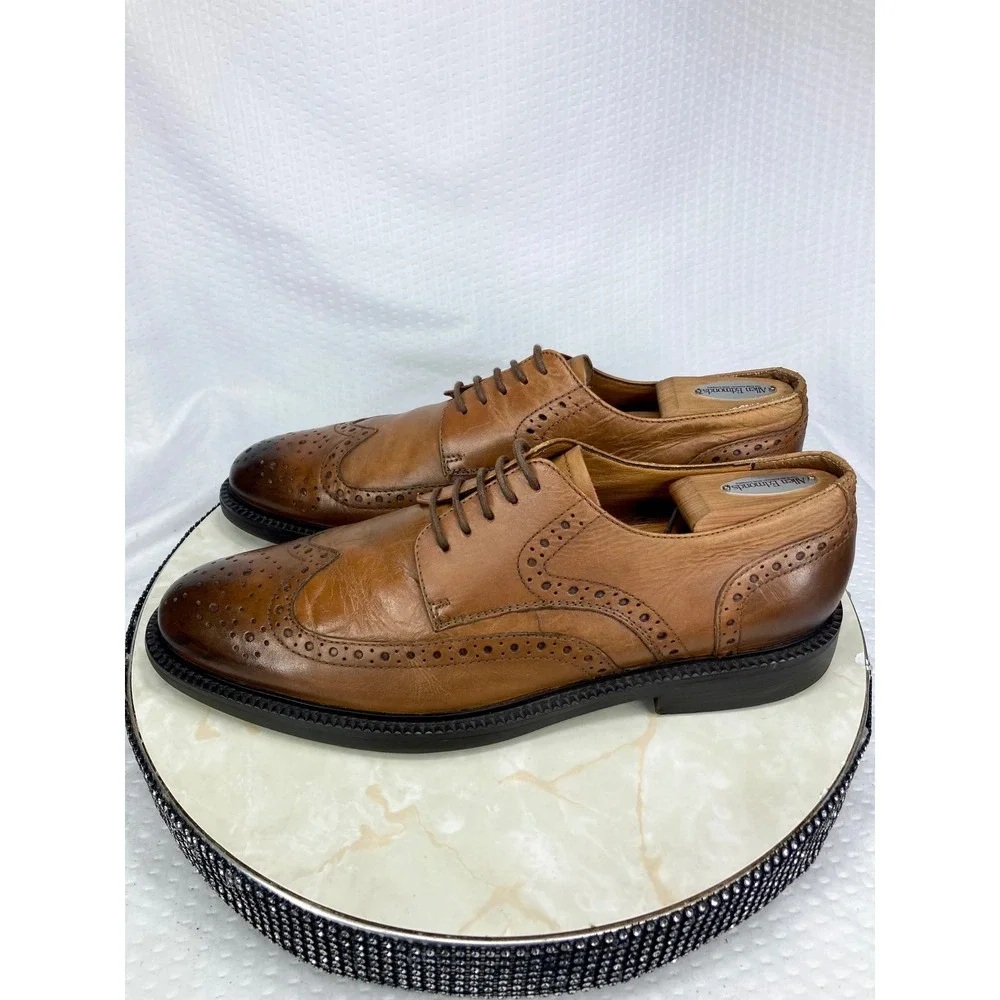1901 Manchester Wingtip Derby Shoes Mens 12 Tan Leather Brogue Lug Sole Preppy